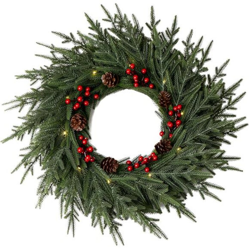 24" Pre-Lit Artificial Christmas‎ Wreath -Battery Operated - Christmas